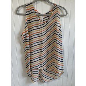 Milano Shirt Womens Large Striped Tank Top Blouse Hi Lo Hem Tunic V Neck